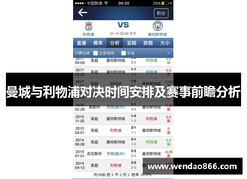 曼城与利物浦对决时间安排及赛事前瞻分析